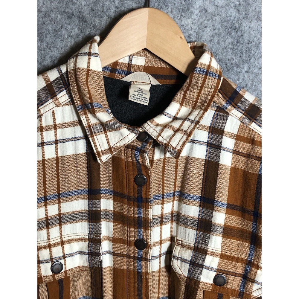 Duluth Trading Co Jacket Mens Medium Brown Check Fleece Lined Flannel Outdoors